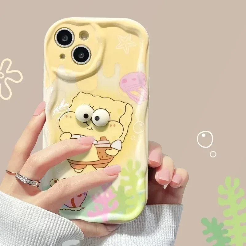 Big Eyes SpongeBob Soft Silicone Phone Case For Xiaomi Redmi Note 13 12 Pro Plus 12S 11 11S 10 10S 9S 7 8 9 Pro Max With Pendant