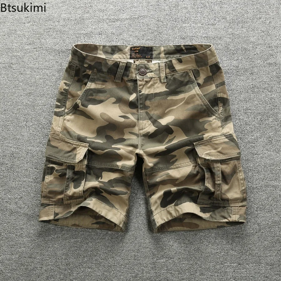 

2025 Men's Summer Casual Cotton Shorts Camouflage Workwear Knee Length Shorts for Men Comfortable Outerwear Trendy Youth Pants
