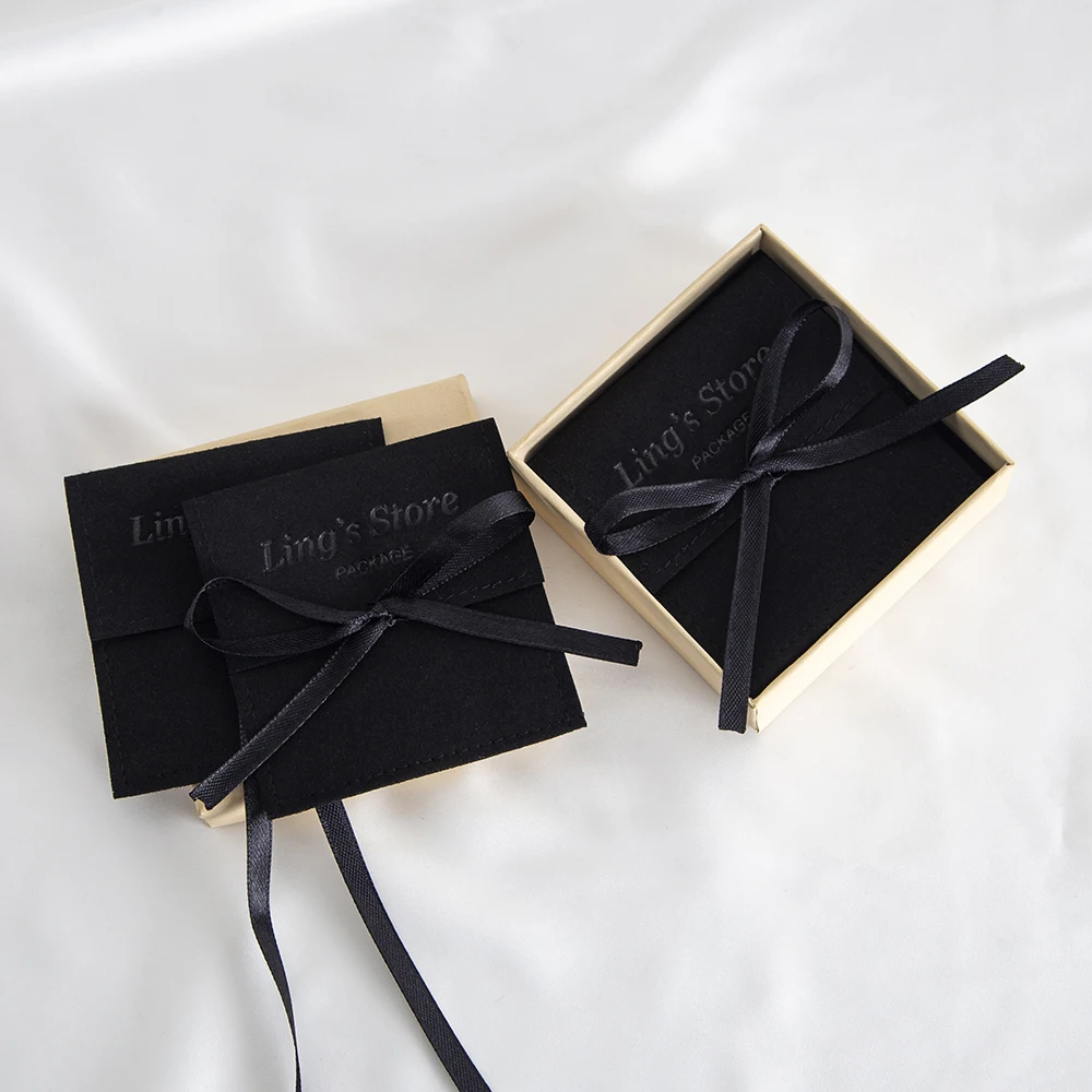 

100pcs Custom Microfiber Jewelry Pouch Velvet Boutique Small Envelope Bag with Ribbon Wedding Favors Party Gift Packaging Pouch