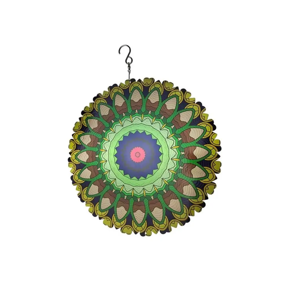 Creative Iron Rotating Wind Chime Garden Pendant Home Decor Wall Hanging Decor Mandala Pattern 3D Wind Spinner