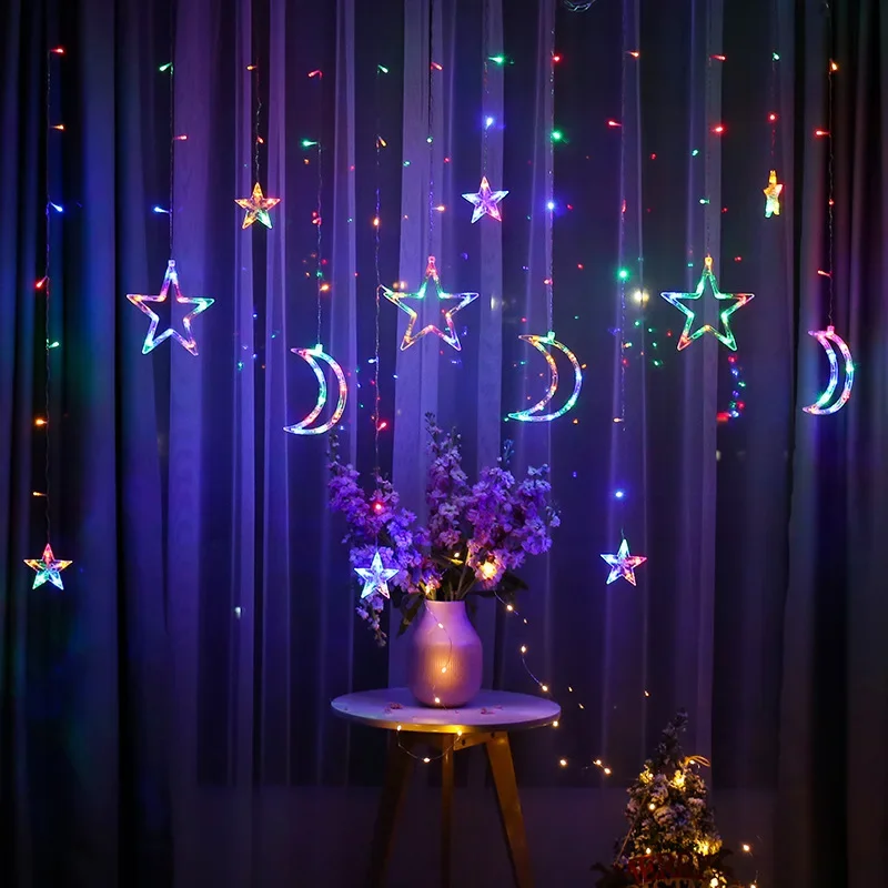 LED Star Moon string lamp Curtain Lights Glitter night light Wedding Birthday Christmas festival decoration LED String lights