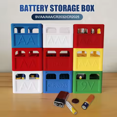 AAA/AA/9V/CR2032/CR2025 Battery Storage Stackable Battery Organizer Decorative Battery Holder Home Office Box