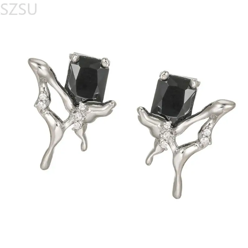 SZSU Black Zircons Ear Clips With Butterfly Detailing NonSlip Design for Freeclip1/2 Daily Activity view 4