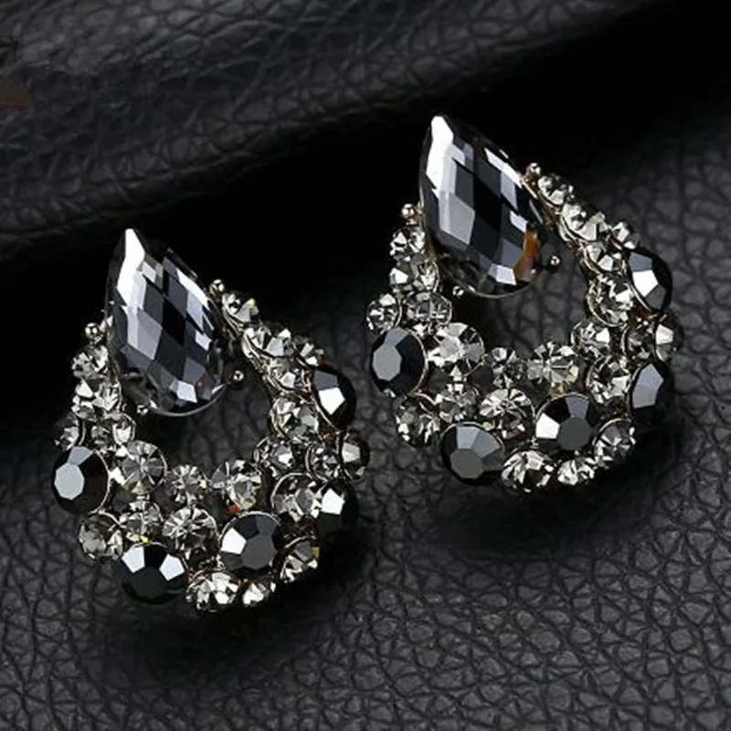 BYSPT  Luxury Waterdrop  Earrings Gray Crystal Oval Stud Earring for Women Piercing  Jewelry