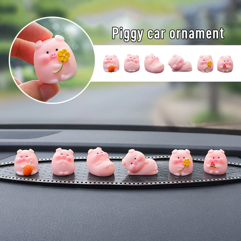 Mini Piggy Decorations Car Dashboard Cute Cartoon Piggy Ornaments Desktop Kawaii Toy DIY Animal Doll Accessories Car Interior