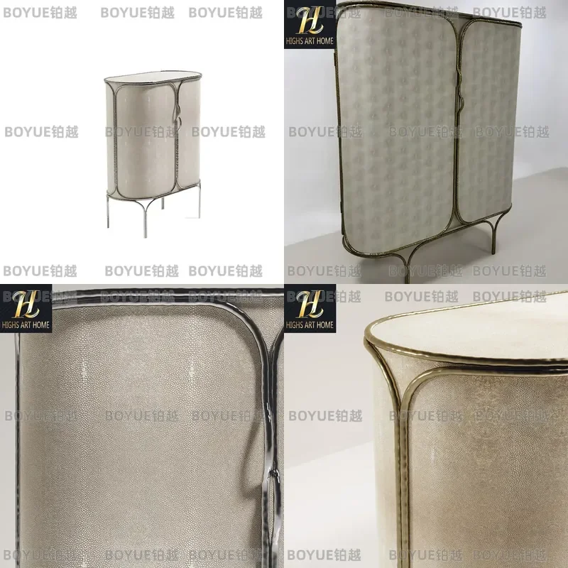 Italian Brass Wine Cabinet Modern Luxury Shark Skin Sideboard High End Villa Restaurant Storage Furniture Art Deco Display