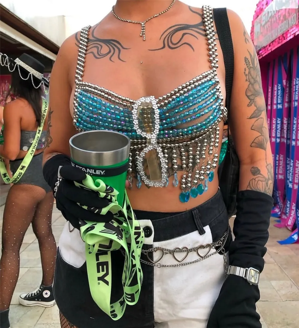 Body jewelry Sexy Women's Multi-layer Beaded Tassel Chest Chain Bikini Bra Night Club Birthday Party Body Chain Chest Chain