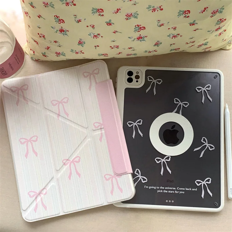 Cute Bow Magnetic Case for Apple iPad Air 2024 13 inch Pro 12.9 inch Air 5/4 Cover Folding Stand Cases 10.2'' 10.9 11 inch 2022
