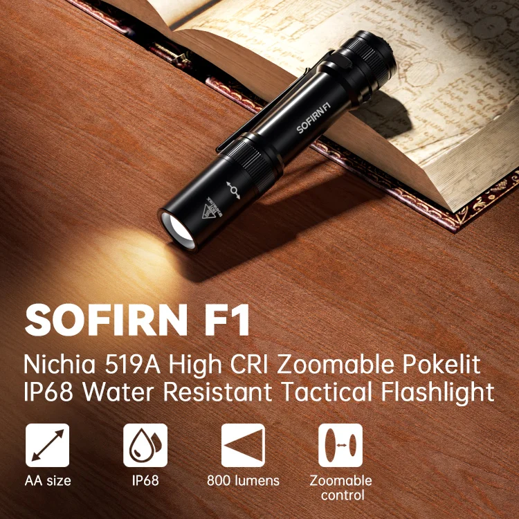 Sofirn F1 Zoomable Penlight 800lm 14500 Mini Flashlight USB C Rechargeable 519A Lamp Torch IP68 Waterproof with Tail Switch