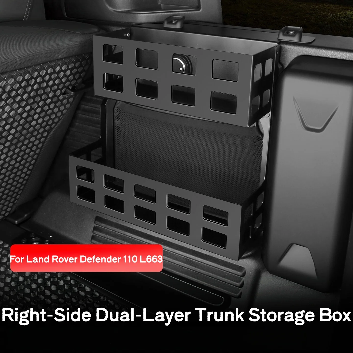 For Land Rover Defender 110 L663 2020-2026 Aluminum Alloy Black Car Trunk Right Storage Basket Storage Organiser Car Accessories