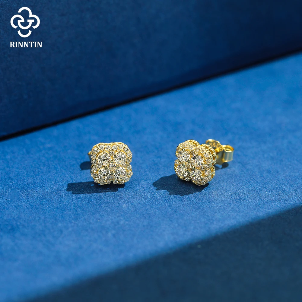 

Rinntin Clover 8A Cubic Zirconia Stud Earrings with 925 Sterling Silver Sparkling Flower Diamond Wedding Earrings Jewelry LZE57