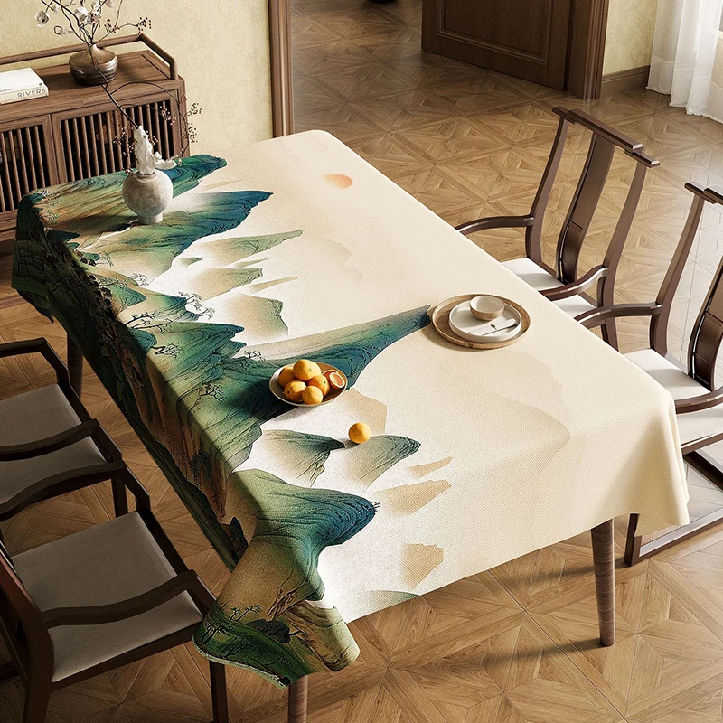 Chinese Ink Painting Printed Tablecloth High-End Waterproof Pvc Dining Table Decoration 2026 Wash-Free and Oil-Proof Table Mat