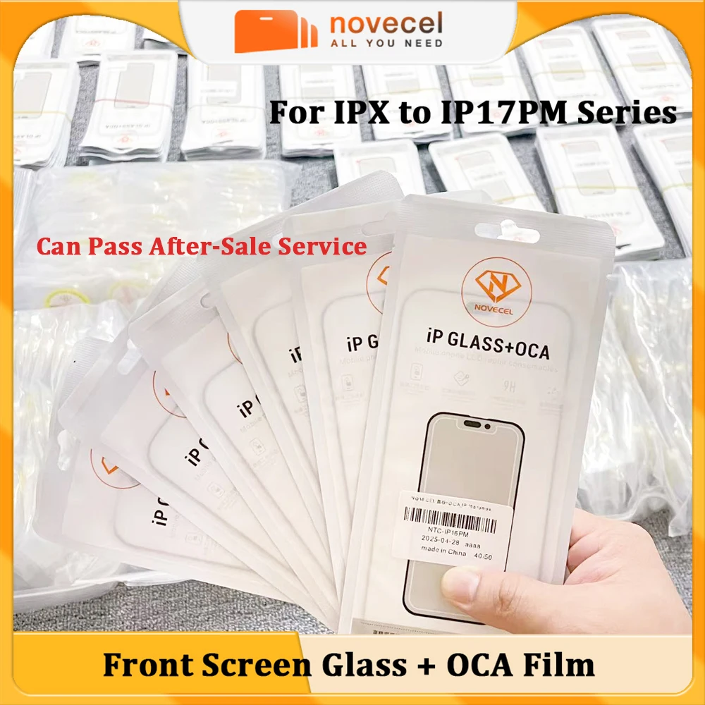 

Nocecel 10pc For iPhone 17Air 17 Pro Max 14 15 16 Plus 13 Mini 12 11 Outer Glass+OCA Glue Touch Screen Cracked Lens Replacement