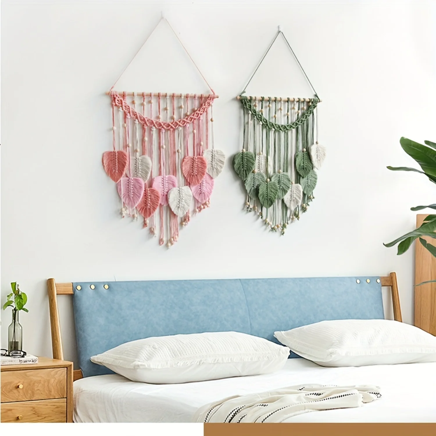 1pc Exquisitely Handcrafted Cotton Rope Leaves Wall Hanging - Nurturing Nursery Accent, Bohemian Chic for Girls Rooms, Perfect H