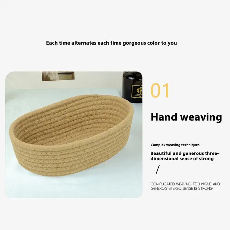 

Oval Storage Basket Cotton Rope Woven Basket Simple Table Top Sundries Bedside Storage Basket Cosmetics Storage container