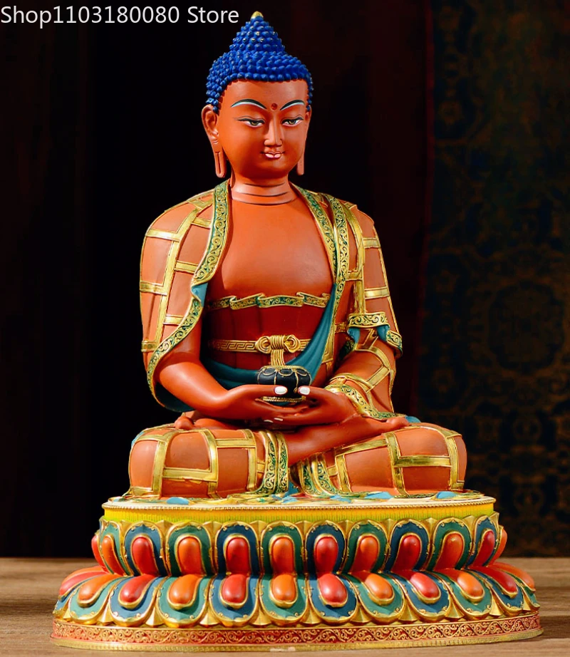 32cm Copper Painting Sakyamuni Amitabha Buddha statue Bhaisajyaguru Medicine Buddha sculpture