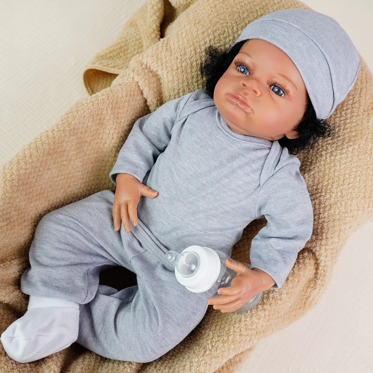 

Vivid Rebirth Baby Doll Black Baby Soft Body and Curly Realistic Hair High Quality Gift for Girls Birthday Gift Children's Toy