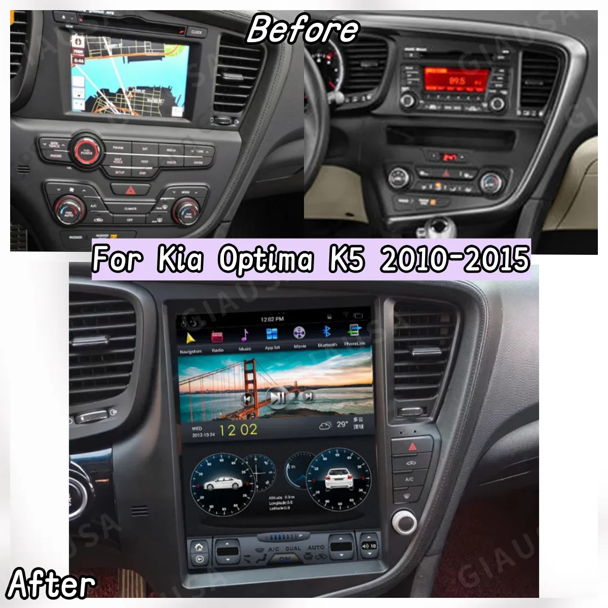 Wireless CarPlay For Kia Optima K5 2010-2015 Car Radio Multimedia Android13 Auto Touch Screen Player GPS Navigation Bluetooth 5G