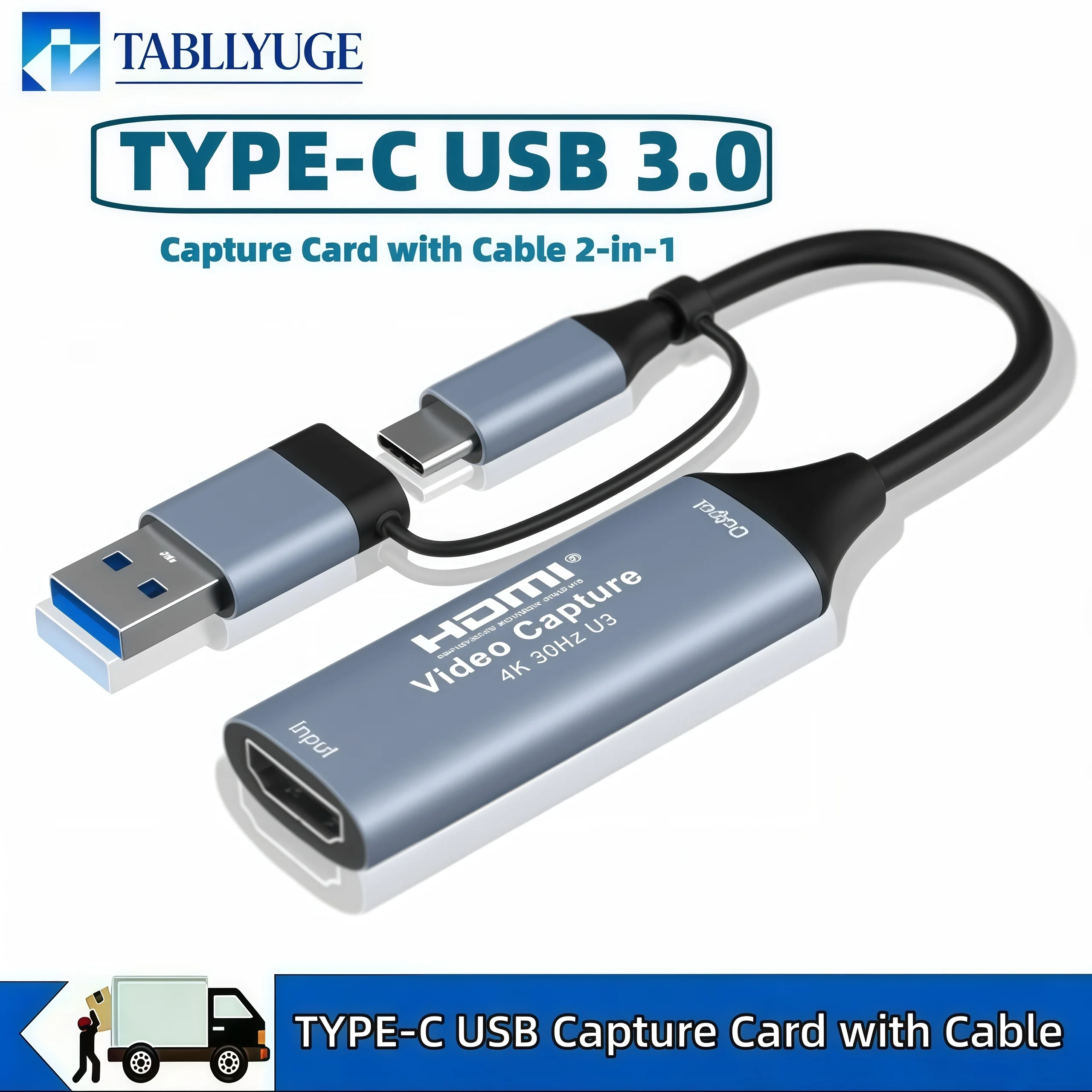 Video Capture Card HDMI to USB/USB-C Stream Capture Card 1080P 60fps for Game Recording Works with Windows Quest 3 Switch OBS PS