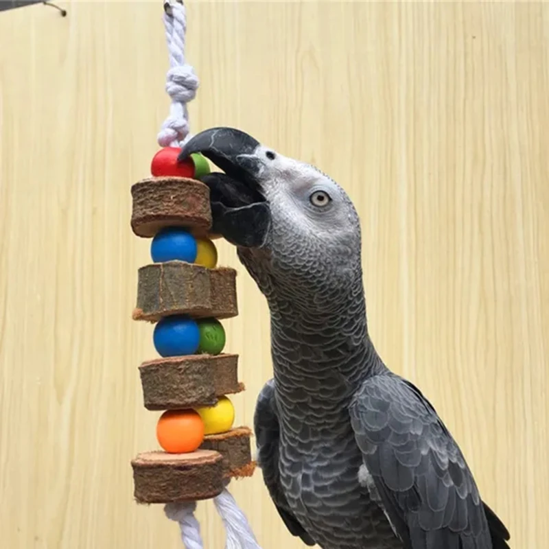 1pc Vogels pielzeug lustige Holzblöcke Papagei Kau spielzeug Papageien hängen Kau seil Schaukel bunte Papageien Kauen Trainings werkzeug