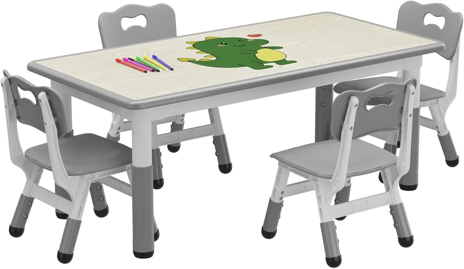 

Kids Table and 4 Chairs Set, Height Adjustable Toddler Table and Chairs Set for Ages 2-10, Graffiti Desktop, Non-Slip Legs