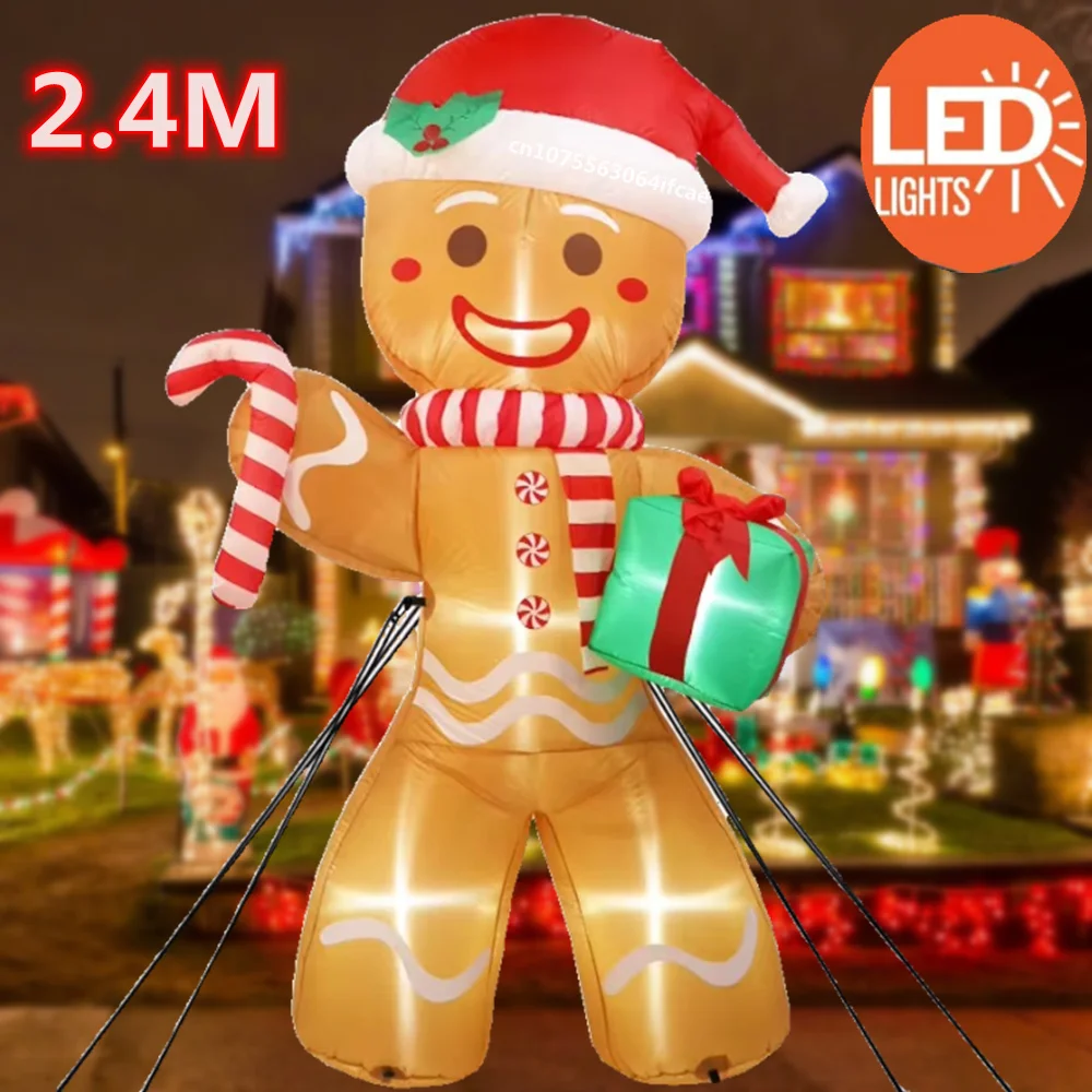 

2.4M Christmas Inflatable Gingerbread Man With Candy Built-In LED Lights Blow Up Decoration Outdoor Garden Xmas Party Ornament