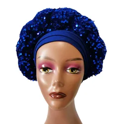 New Lovely Sequins Braids Women African Turban Cap Sequins Ladies Head Wraps Bonnet Nigeria Headtie Already Made to Auto Gele