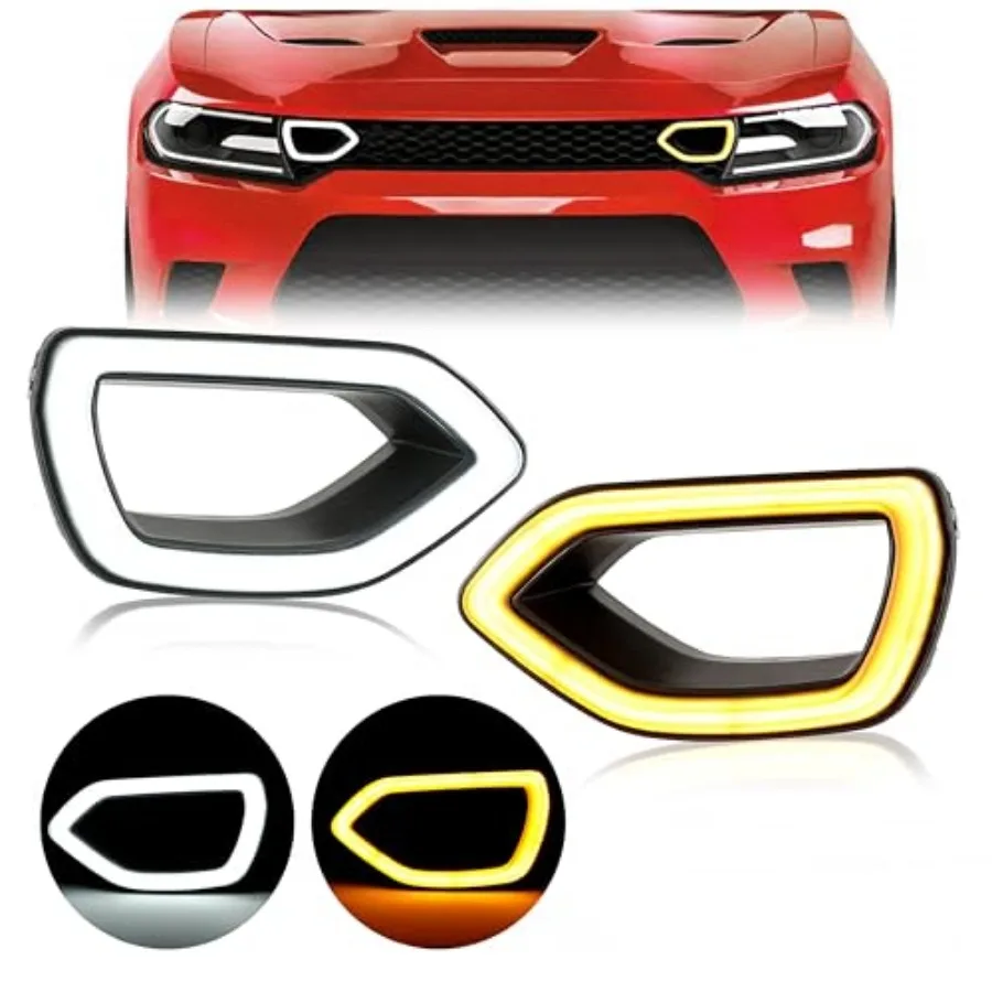 

Grille Lights LED Compatible with 2015-2022 Dodge Charger SRT/Scat Pack Daytona SXT and R/T Front Bumper White and Yellow Light