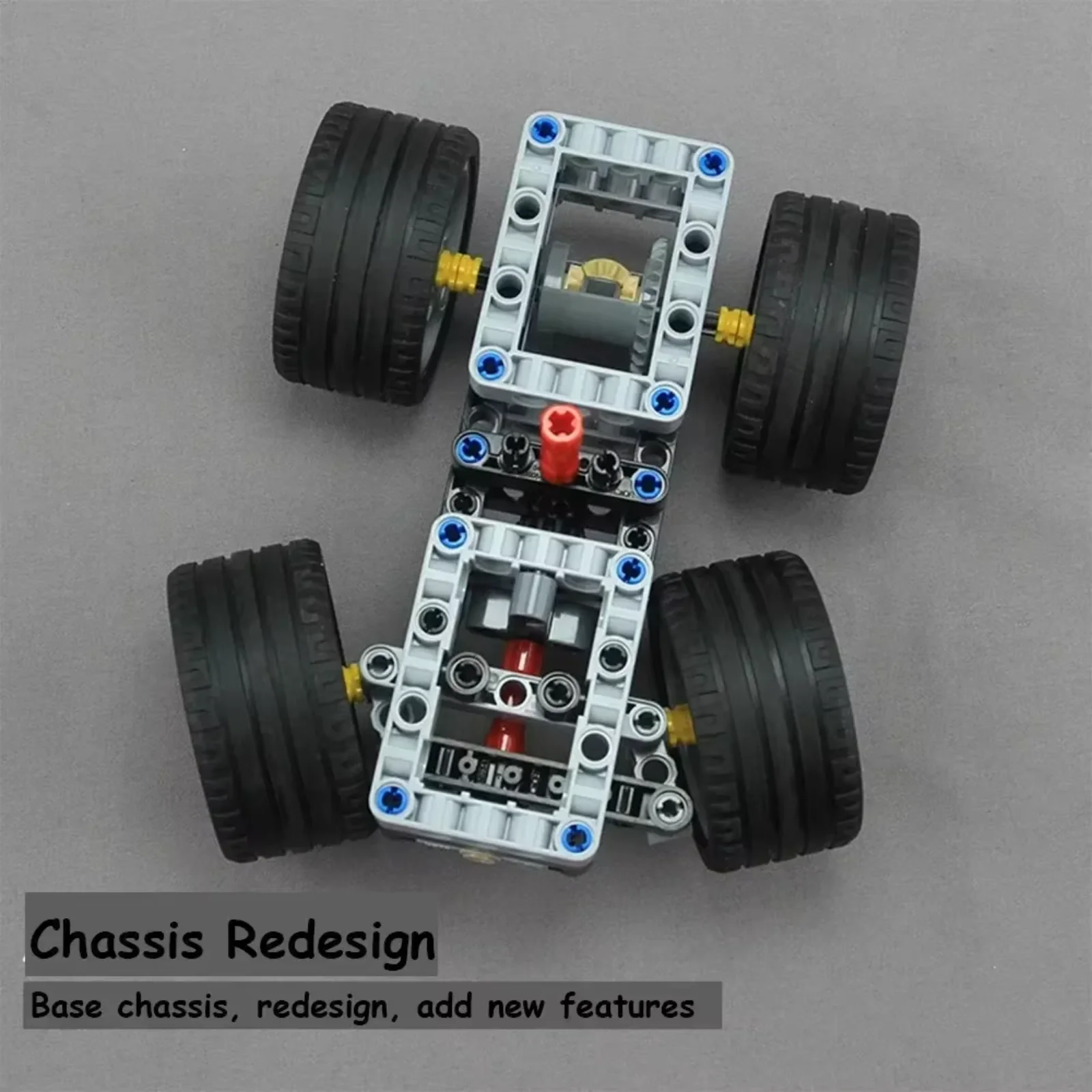 MOC Car Chassis Bausteine Kit mit Differentialgetriebesystem für DIY-Fahrzeugmodifikation, graue Basis