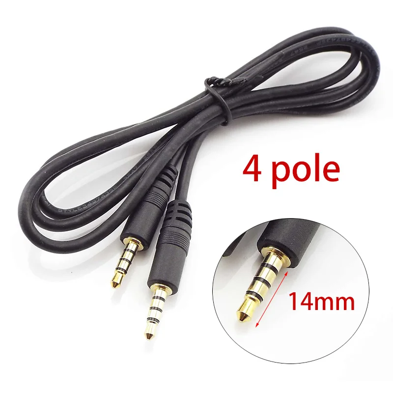 1pcs 3.5 to 3.5mm Jack Audio Extension Cable Male to Male Stereo Aux 4 Pole Cable Adapter for Car Headphone Speaker Gold Plated