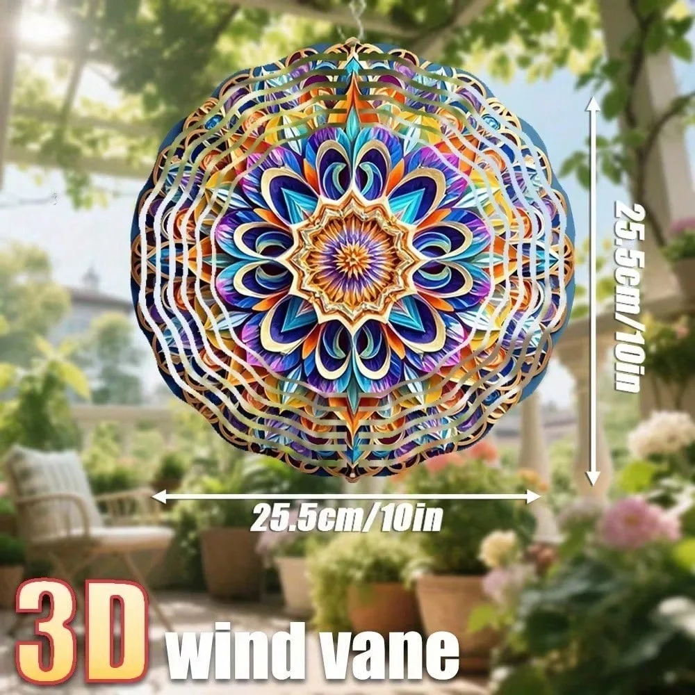 CIFbuy 10 Inch 3D Mandala Wind Spinner 360 Degree Kinetic Rotating Metal Chime Weatherproof Patio Lawn Yard Outdoor Decor
