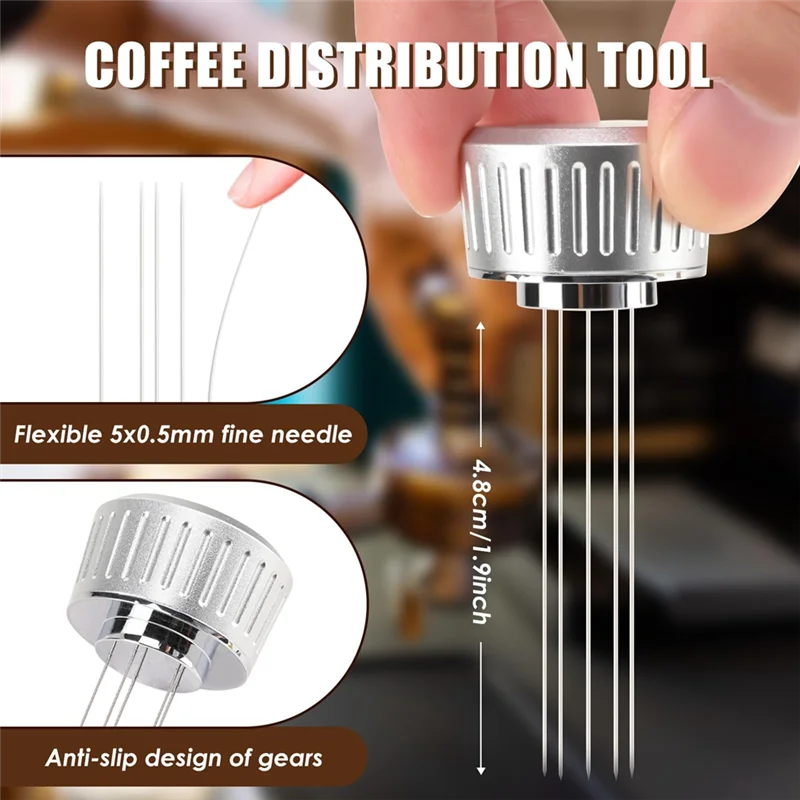 AB68 53,3 mm espresso-sabotage, 2-in-1 premium barista-koffiesabotage en WDT-tool, roestvrijstalen basis-sabotage zilver duurzaam gemakkelijk in