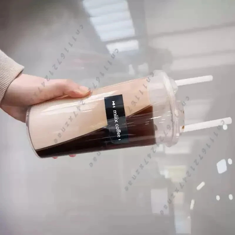 For Coffee Juice Milk TeaTwin Chamber Disposable Cup Thickened Injection Molding，S-Shaped 500ml 700ml Dual Flavor Cold Drink Cup
