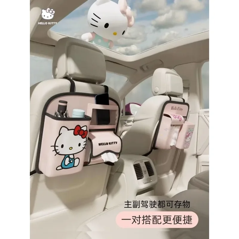 Bolsa de almacenamiento para asiento trasero de coche, cubo de basura plegable multifuncional de dibujos animados, decoración Interior de coche, Kawaii Sanrio Anime Hello Kitty