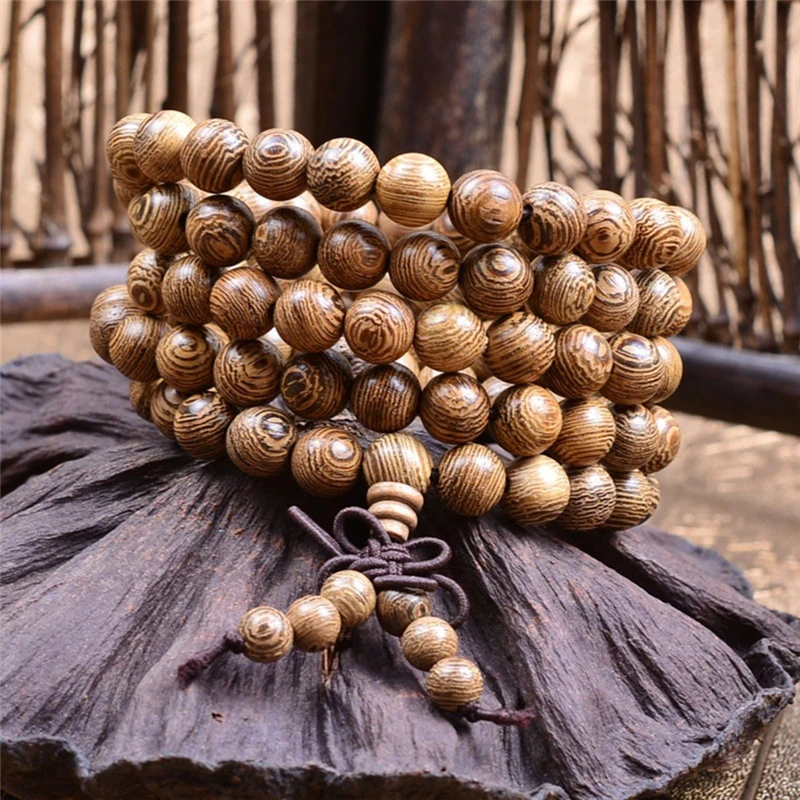 Multilayer 108 Wood Beads Lotus Bracelet Tibetan Buddhist Mala Buddha Charm Rosary Bracelet Yoga Wooden For Women Men Jewelry
