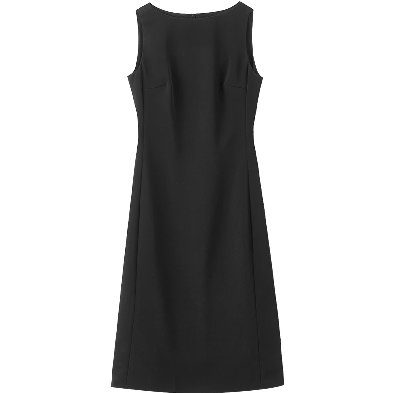 SENTUBILA Women Sleeveless Black Dress 2025 Spring Fall Temperament Commuter Slash Neck Slim-fit Elegant Dresses Woman 153LB8803