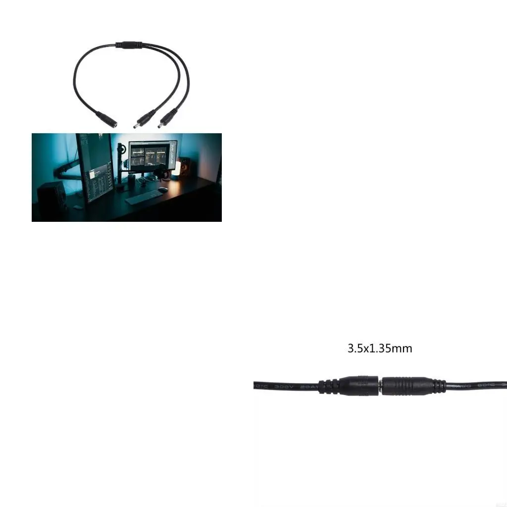 462E 3.5mm x 1.35mm Barrel Plug Splitter Adapter Cable for Facial-Cleansers LED