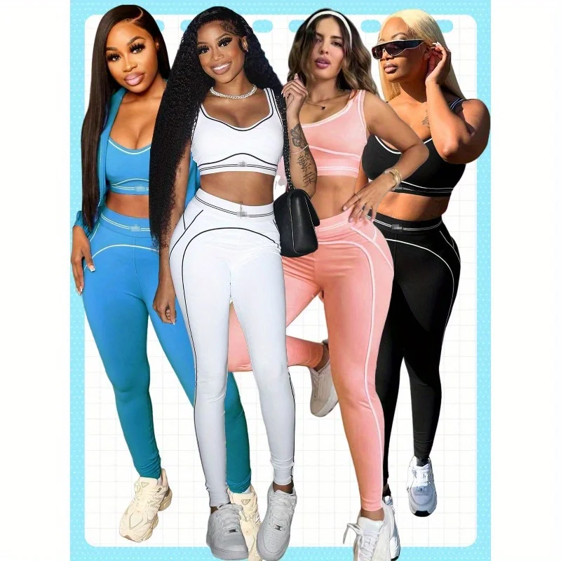 موضة جديدة الرياضة الحمالة السراويل عارضة قطعتين مجموعة الأزياء والاكسسوارات