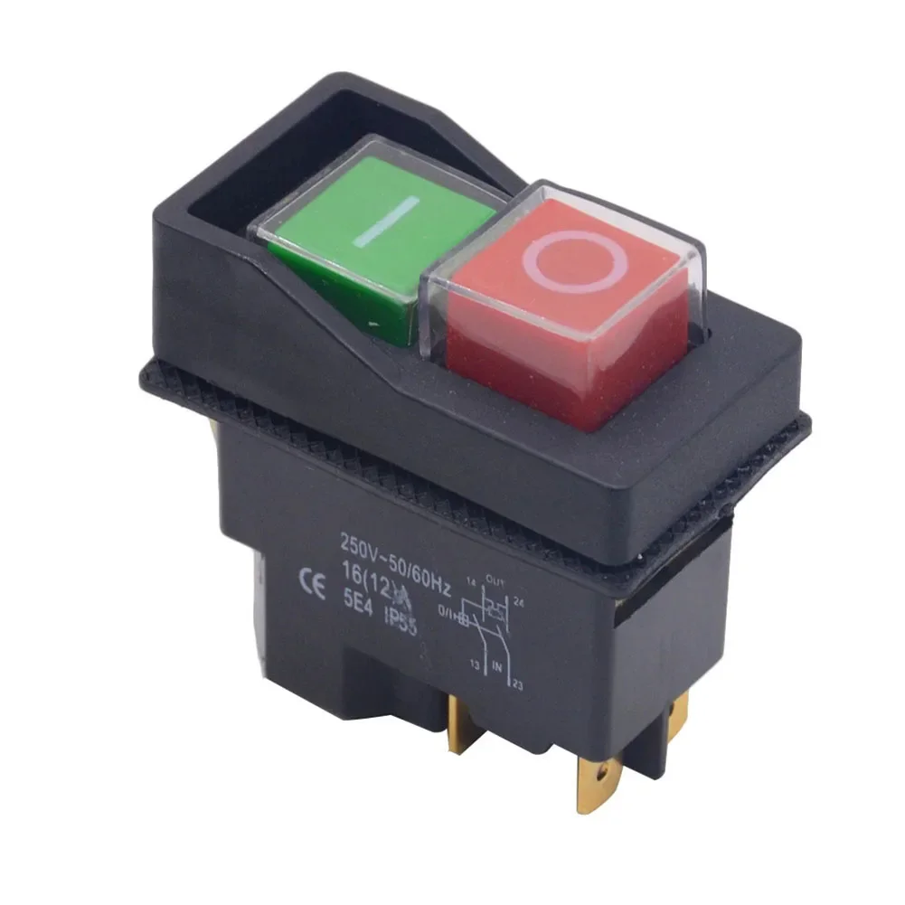 1pc Waterproof Push Button Electromagnetic Switch 4 Pin AC250V 16A Starter For Garden Machinery Power Tools Accessories