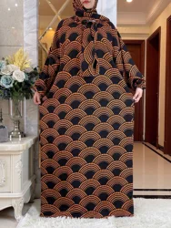 2024 Muslim Cotton Abaya For Women Ramadan Prayer Dubai Turkey Middle East Femme Robe Floral Loose African Dress Turban Joint