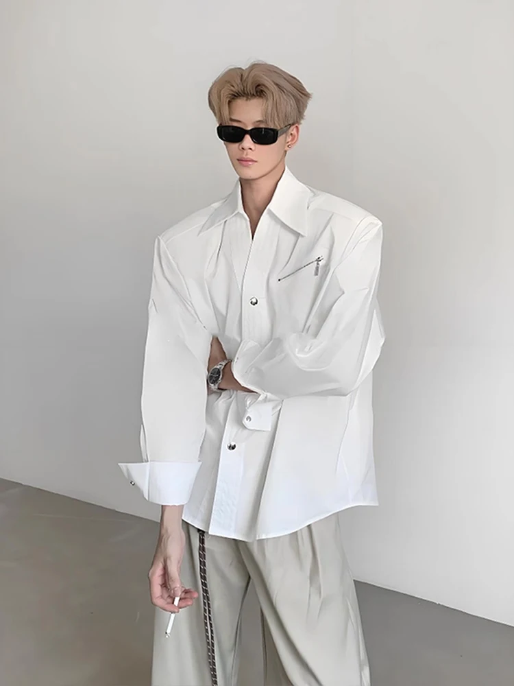 Csa Cleanfit Blanca con Hombreras para Hombre, Diseño Hoado de Alta Gama para Otoño, Cuello Alto, Corte Entallado, Estil...