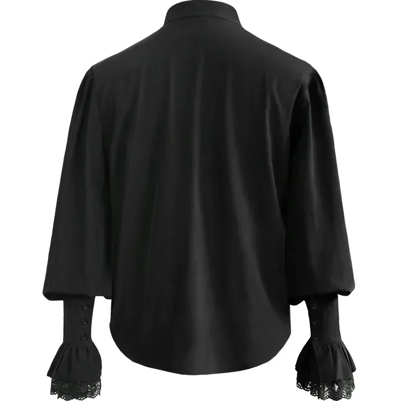 Men Pirate Shirt Vampire Renaissance Victorian Steampunk Gothic Ruffled Medieval Halloween Cosplay Costume Clothing Chemise Tops