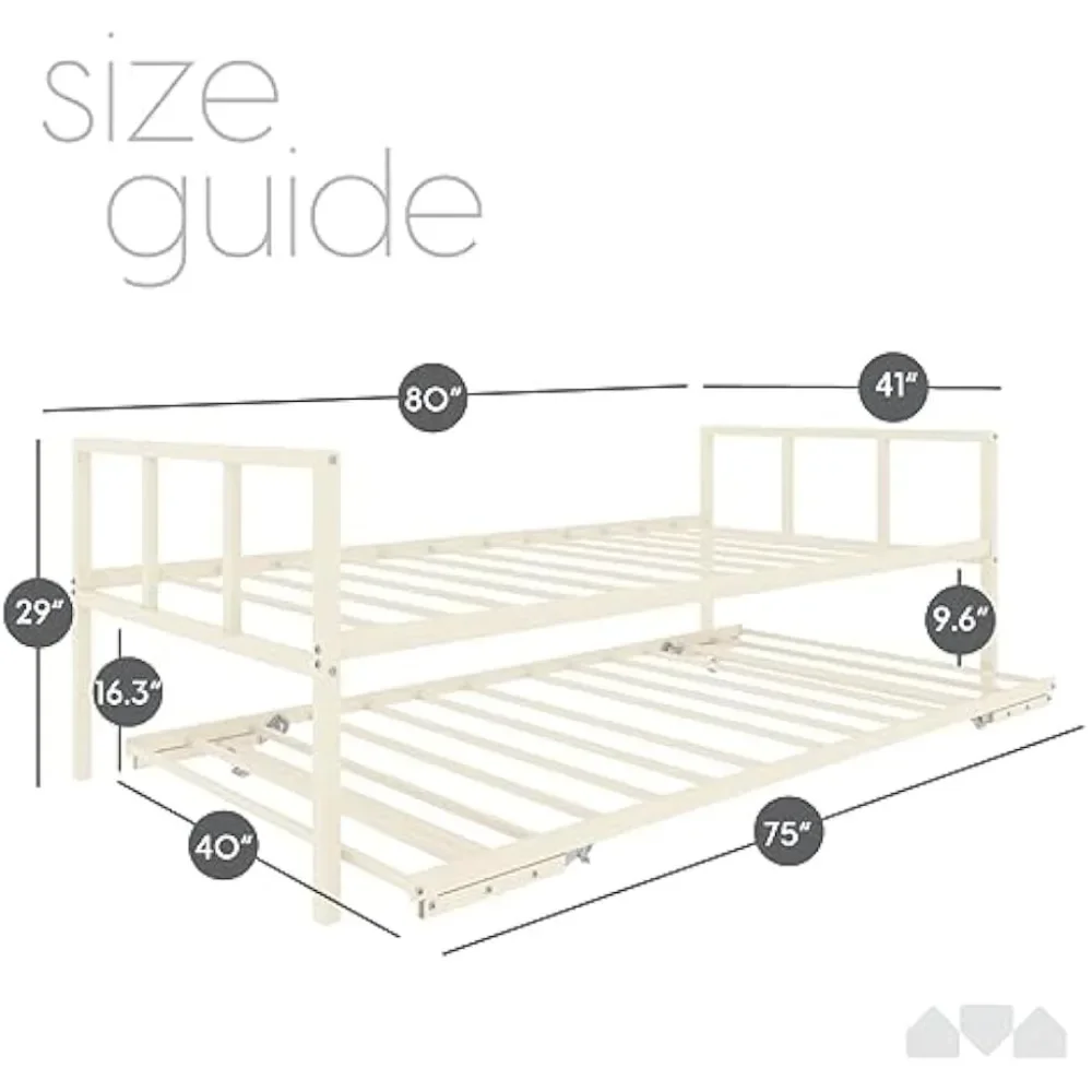 Twin Daybed and Fold- Up Trundle Set, Daybed with Pop Up Trundle - Mattresses Sold Separately