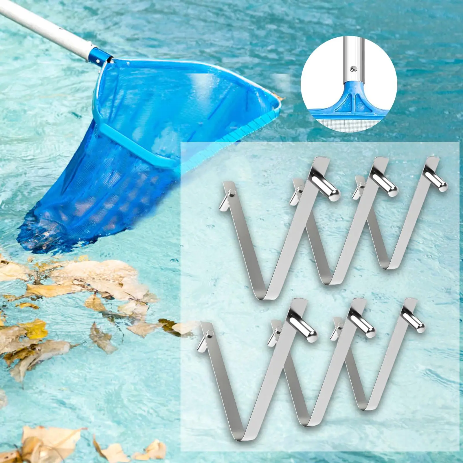 

6x зажимов для щеток для бассейна, детали крепления, зажимы для удочки для бассейна, легкие V-образные зажимы для телескопической удочки, кемпинга, рыбалки на озере