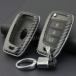 Carbon Fiber Car Flip Key Cover Case Fob Chain Holder Accessories For Hyundai Tucson Sonata Venue Accent Santa Fe Kona Elantra