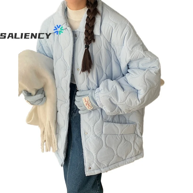 SALIENCY Winter New Women Warm Coat Design Rhombus Pocket Thickened Jacket Dopamine Color Korean Casual Overcoat