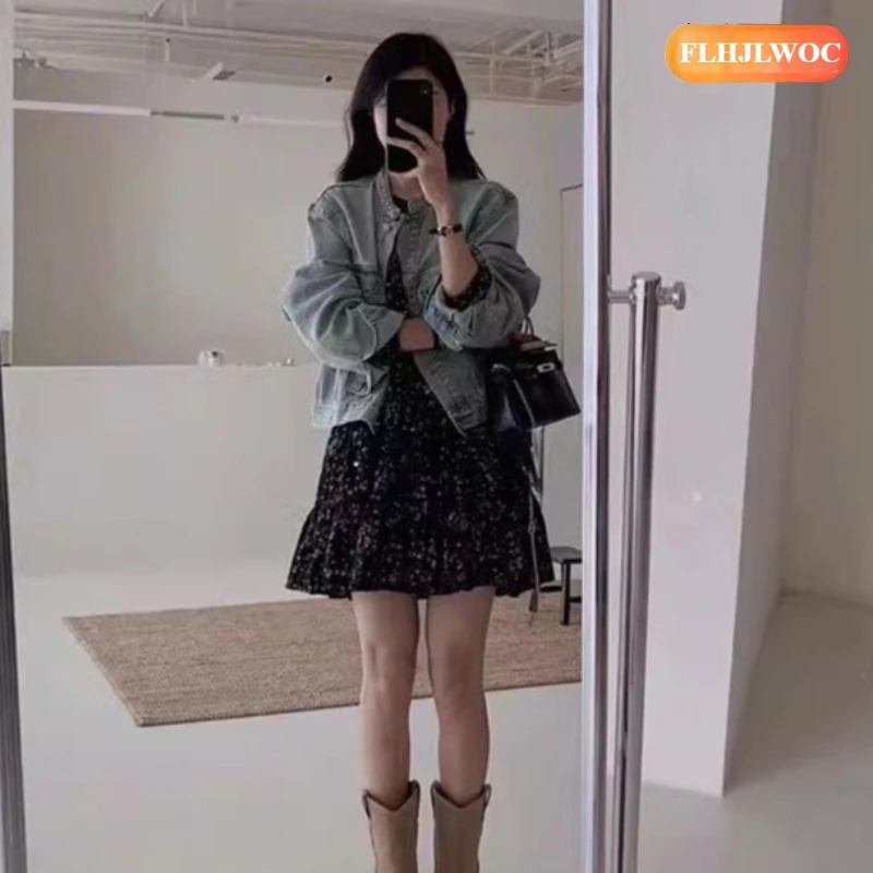 花柄ミニワンピース 日本風 可愛い キュート ガールズ レディース カジュアル ゆったり ブラック 花柄プリント 長袖 蝶ネクタイ シャツワンピース ベスティドス