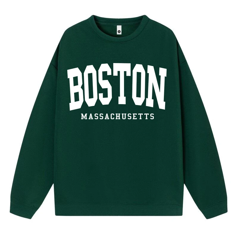 Autumn Simple Plus Size Woman Sweatshirts Boston Miss Achusetts Simple Letter Printing Prints Hoody Loose Pullover Fleece Tops