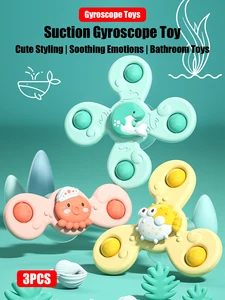 3Pcs/Set Baby Bath Toys Funny Bathing Sucker Spinner Suction Cup Cartoon Rattles Fidget Educational Toys For Children Boys Gift