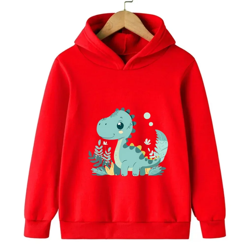 

Красная детская толстовка с капюшоном, милый свитшот с рисунком динозавра, осенне-зимняя куртка с длинными рукавами для мальчиков и девочек, любимая куртка